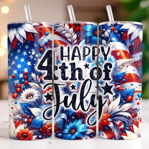 Happy 4th of July 20 oz Skinny Tumbler Sublimation Design 4th Of July PNG, Patriotic Tumbler PNG, 4th Of July Tumbler Wrap, Digital Download