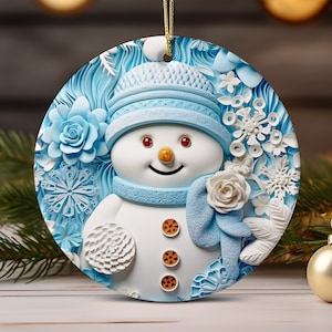 3D Snowman Christmas Ornament Sublimation Designs Christmas Round Ornament PNG, Digital Download