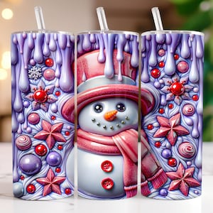 3D Christmas Snowman Tumbler Wrap 20oz Skinny Tumbler Sublimation Design Christmas Tumbler PNG Tapered and Straight Instant Digital Download