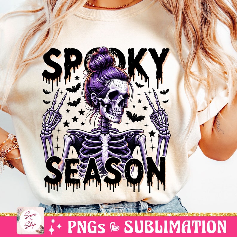 Griezelig seizoen png, retro Halloween-png, Halloween-sublimatieontwerp, Halloween-schedel png, Halloween-shirtontwerp, skelet png afbeelding 1