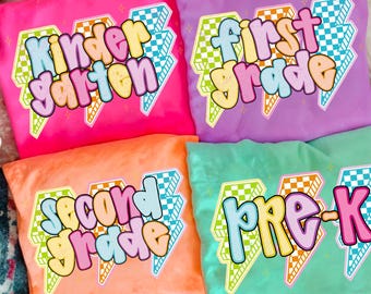 Checkered Colorful Back to School Png Bundle, Teacher First Day of School Png, Preppy Kindergarten Kids Design, Pre-k 1st/2nd/3rd/4th Grade