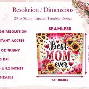 Diseño de sublimación de vaso delgado de 20 oz con la mejor mamá del mundo PNG, envoltura para vaso de mamá, envoltura para vaso del Día de la Madre, mejor mamá PNG, descarga digital imagen 3