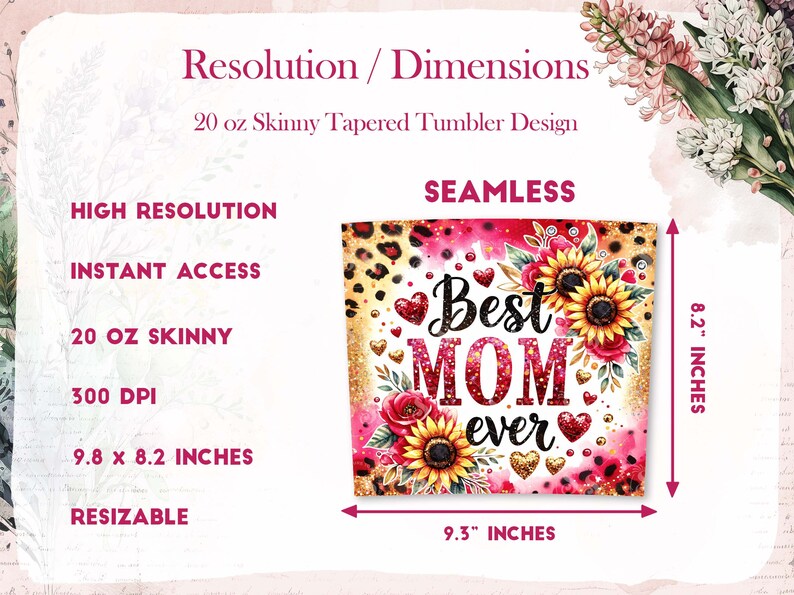 Diseño de sublimación de vaso delgado de 20 oz con la mejor mamá del mundo PNG, envoltura para vaso de mamá, envoltura para vaso del Día de la Madre, mejor mamá PNG, descarga digital imagen 3