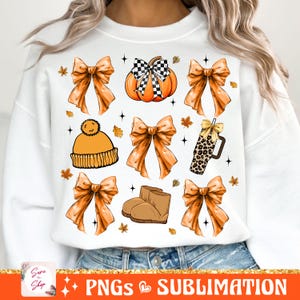 Retro Fall Basics Png, Retro Fall Pumpkin Bow Png, Fall Shirt Png, Fall Coquette Bow PNG, Autumn Girly Png, Girl Autumn Sublimation Design