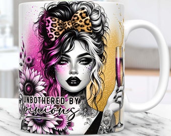 Plantillas de diseño de taza de sublimación motivacional con envoltura de taza de afirmaciones diarias PNG, taza divertida y sarcástica con girasoles de 11 oz y 15 oz PNG, descarga digital