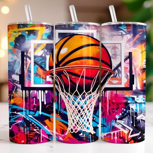 Basketball Tumbler Wrap Graffiti Background 20 oz Skinny Tumbler Sublimation Design Straight & Tapered Tumbler PNG, Instant Digital Download