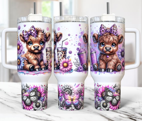 Highland Cow 40oz Tumbler Wrap, 40oz Quencher Sublimation Design Templates, Cute Highland Cows 40oz Tumbler Png, 40oz png Digital Download