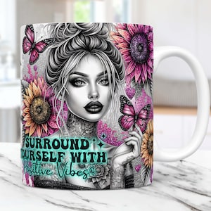 Daily Affirmations Mug Wrap Sublimation Design Mug Templates PNG, Floral self love Mug Png, Motivational 11oz & 15oz Mug Wrap