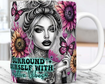Daily Affirmations Mug Wrap Sublimation Design Mug Templates PNG, Floral self love Mug Png, Motivational 11oz & 15oz Mug Wrap