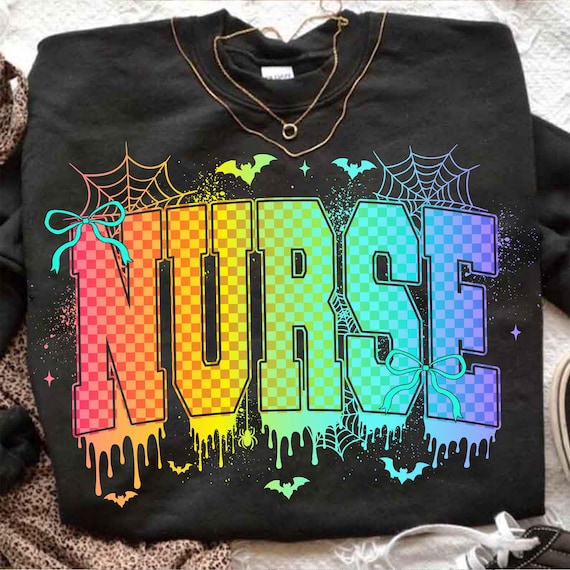 Checkered Neon Halloween Nurse Png, Spooky Nurse png, Boo boo crew png, Nurse Shirt png, Halloween nurse design, Nurse png, Ghost Nurse Png