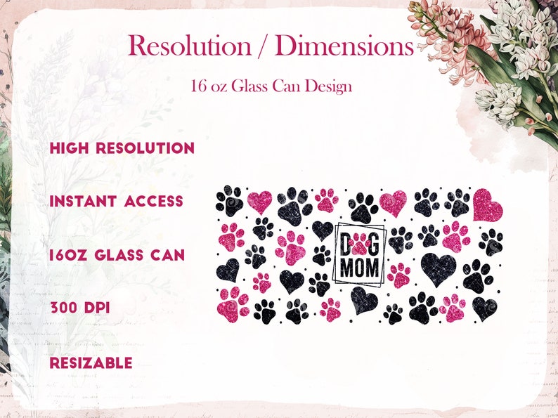 Dog Mom Libbey Glass Wrap, Dog 16 Oz Glass Can Wrap PNG, Dog Lover Glass Tumbler Wrap, Glass Can Sublimation Wrap Design image 2