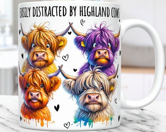 Grappige Highland Cow mok wrap sublimatie ontwerp 11 oz en 15 oz Highland Cow mok PNG Highland Cow koffiekopje sjabloon mok, digitale download
