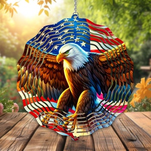 Bandiera americana Bald Eagle Wind Spinner Sublimazione Designs Patriottico Giorno dell'Indipendenza Wind Spinner PNG 4 luglio Wind Spinner SVG Template