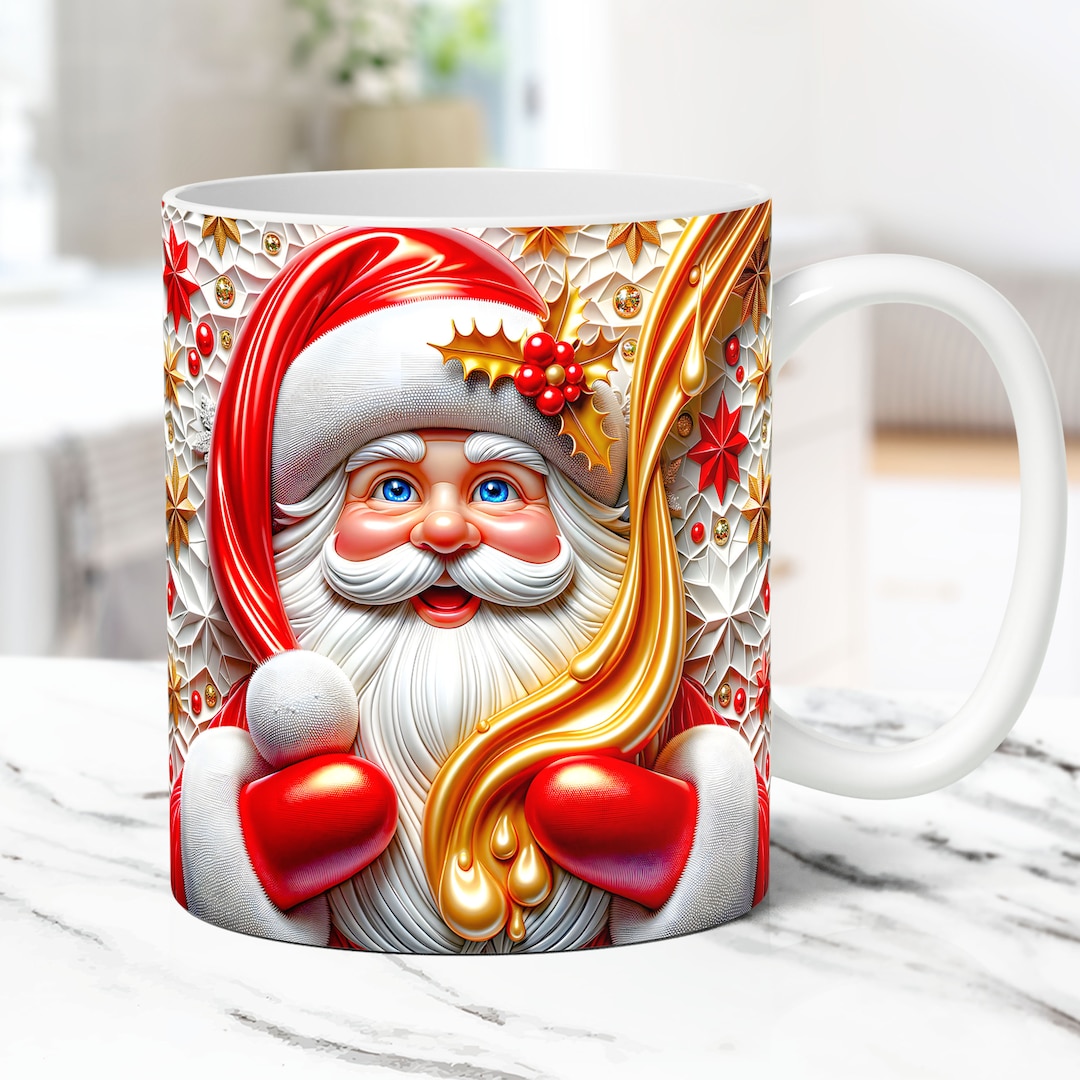 3D Santa Christmas Mug Wrap Cute Mug Wrap 3D Sublimation Design PNG ...
