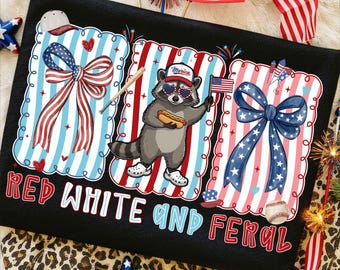 4th Of July Raccoon Png, Red White And Feral PNG, Patriotic Hot Dog Animal PNG, Feral USA Png, America Shirt Png, Independence Day Png