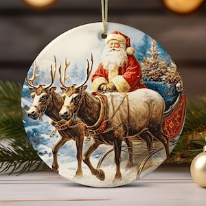 Décoration de Noël Père Noël en sublimation, décoration ronde de Noël PNG, téléchargement numérique