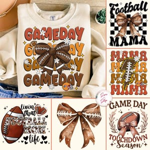 Retro Football Bundle Png, Football Bow png, Football Mama Mom png, Coquette Football png, Game Day, Fall Football Png, Sports png