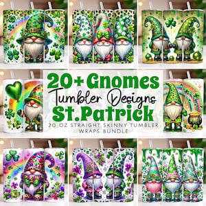 St Patrick's Gnomes Tumbler Wrap Bundle, 20 oz Skinny Tumbler Sublimation Designs, Gnome Tumbler Wrap, St Patricks Day Tumbler PNG
