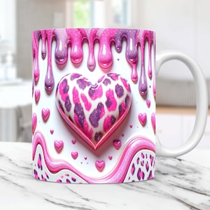 3D Pink Heart Hole In A Wall Mug Wrap, Valentines Day 11oz & 15oz Mug PNG Sublimation Design, Coffee Cup Mug Wrap Template, Digital Download