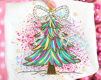 Preppy Colorful Christmas Tree Png, Coquette tree Christmas Png, Holly Jolly, Pink Christmas Png, Merry Christmas Png, Merry and Bright Png
