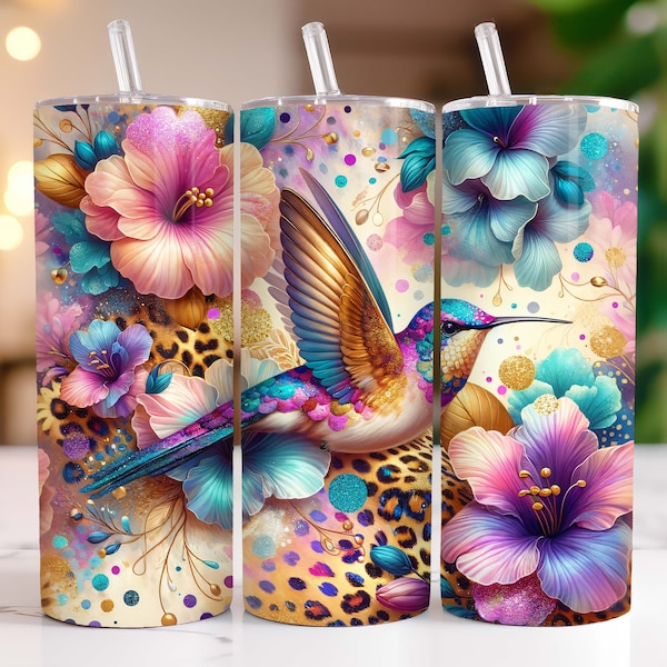 Hummingbird Tumbler Wrap, 20oz Skinny Sublimation Tumbler Designs, Hummingbird Sublimation Tumbler Design, Floral Tumbler Png Download