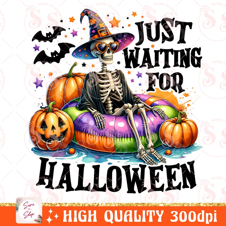 Just Waiting for Halloween PNG, Funny Halloween Png, Spooky Summer Halloween Sublimation Designs, Cute Clipart, Skeleton DTF Shirt Design image 7
