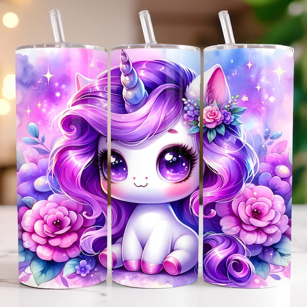 Cute Unicorn Tumbler Wrap 20oz Skinny Unicorn Tumbler Sublimation Design, Watercolor Unicorn Tumbler PNG, Instant Digital Download