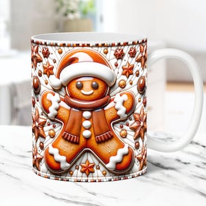 3D-Lebkuchenbecher Wrap Weihnachtsbecherverpackung Aufgeblasenes Sublimationsdesign 15 Unzen und 11 Unzen Kaffeetassenvorlage 3D-Lebkuchenbecher PNG-Presse-Design