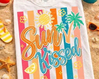 Striped summer png, Sun Kissed Retro Summer Vibes PNG, Sun Beach Vacation Graphic, Beach Vacation Graphic PNG, Trendy Summer Sunshine