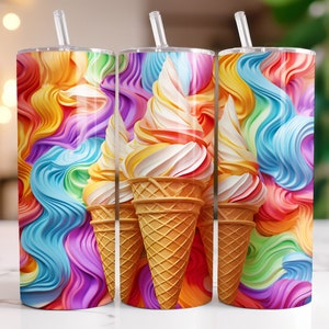 3D Sommer 20 Unzen Tumbler Wrap, 3D Eistüten Skinny Tumble Sublimation Design, Straight & Tapered Tumbler PNG