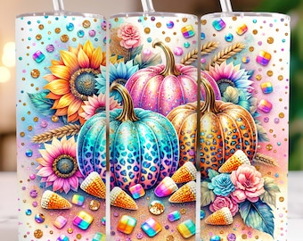 Pumpkins Fall Tumbler Wrap 20oz Skinny Tumbler Sublimation Design Floral Fall 20oz Tumbler PNG Pumpkins Tumbler Wrap, Digital Download