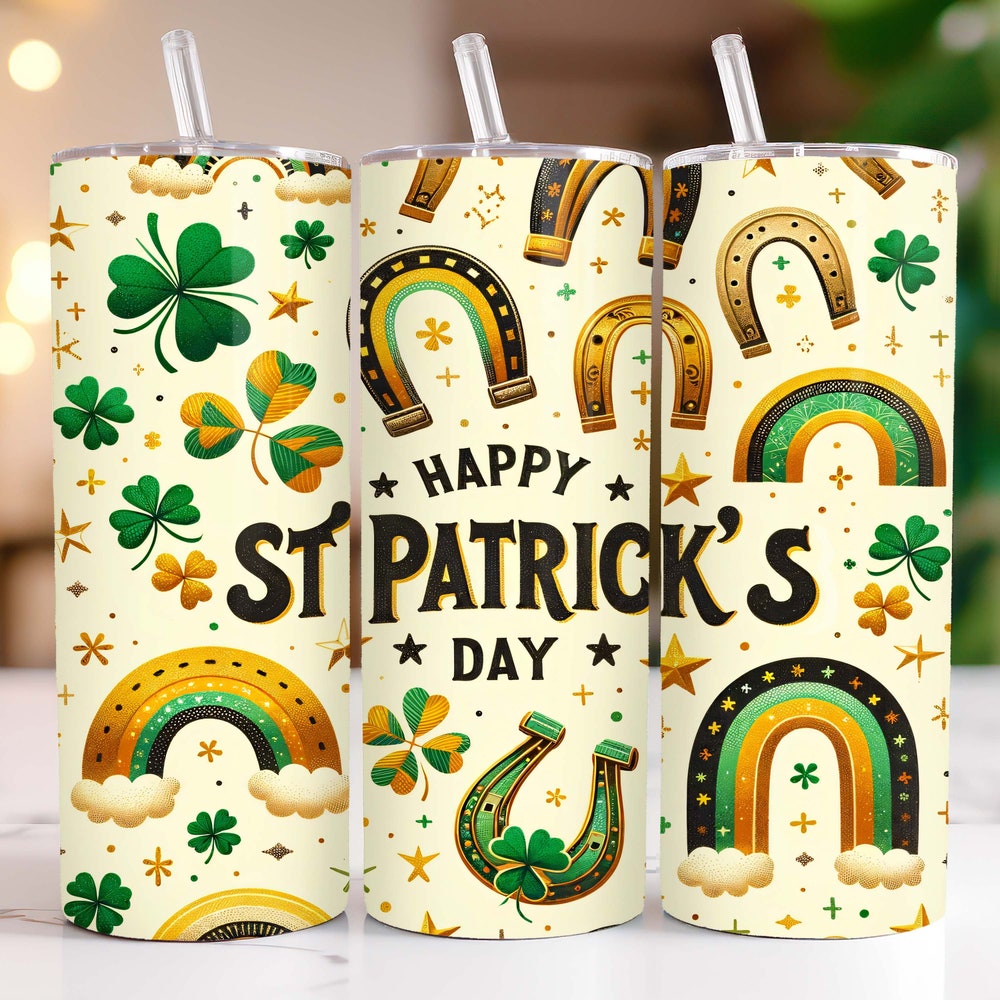 St Patrick'S Tumbler Wrap 20 Oz Skinny Tumbler Sublimation Design, Shamrock Tumbler Wrap St Patrick'S Day Tumbler Png, Digital Download Realtorgift