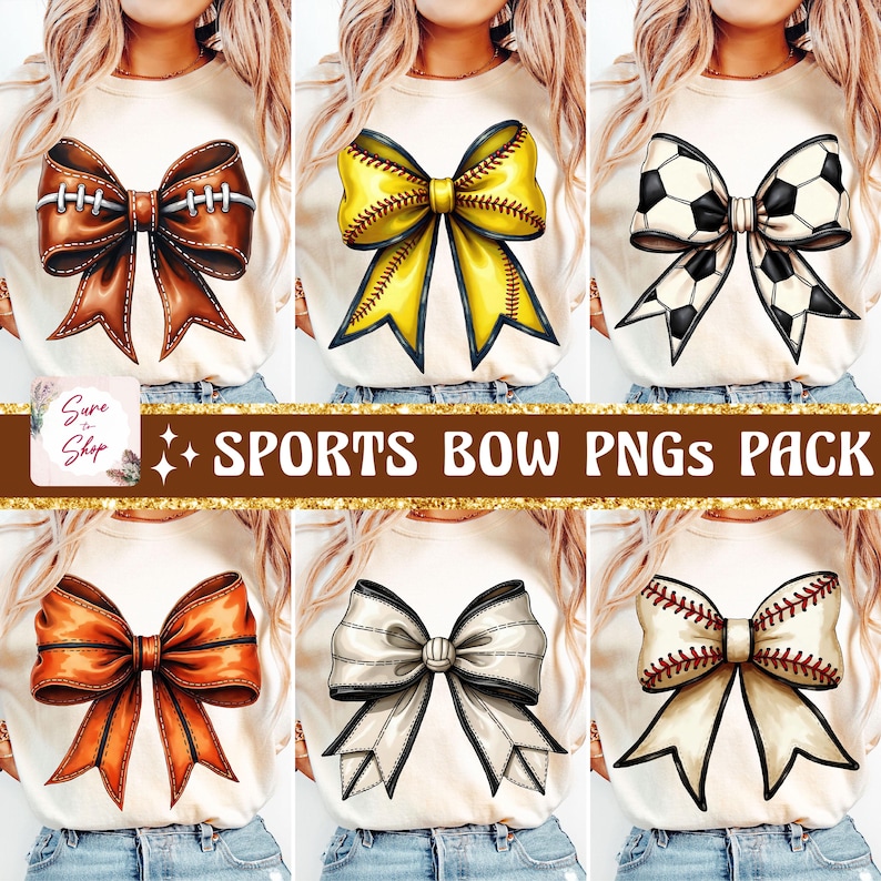 Puede incluir: Un conjunto de seis im&aacute;genes digitales de clipart con tem&aacute;tica deportiva. Los lazos son de varios colores y patrones, incluyendo marr&oacute;n y blanco, amarillo y negro, blanco y negro, y beige y rojo. Cada lazo est&aacute; decorado con un elemento deportivo diferente, como balones de f&uacute;tbol, pelotas de b&eacute;isbol, balones de f&uacute;tbol y balones de baloncesto.