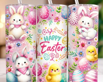 Happy Easter Tumbler Wrap, 20 oz Tumbler Sublimation Design Easter Egg Bunny Tumbler wrap, Cute Easter Tumbler PNG, Digital Download