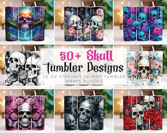 Skull Tumbler Wrap Bundle 20 oz Tumbler Sublimation Designs Watercolor & 3D Tumbler wrap Skull and Roses Straight Tumbler PNG