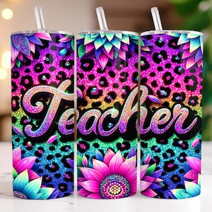 Zonnebloemen leraar beker wrap 20oz magere beker png sublimatie ontwerp, leraar waardering beker png, terug naar school beker omslag
