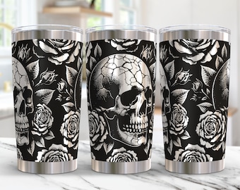 Schädel-Becher-Laser-Datei-Svg 20 Unzen Blumen gravierter Becher Laser-Datei-Schädel mit Blume 20 Unze Tumbler WrapmpSv Design Laser-Gravur-Svg