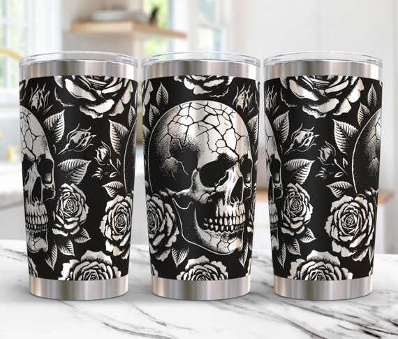 Skull Tumbler Laser File Svg 20oz Floral Engraved Tumbler Laser File Skull with Flower 20 oz Tumbler Wrap Svg Design Laser Engraving Svg