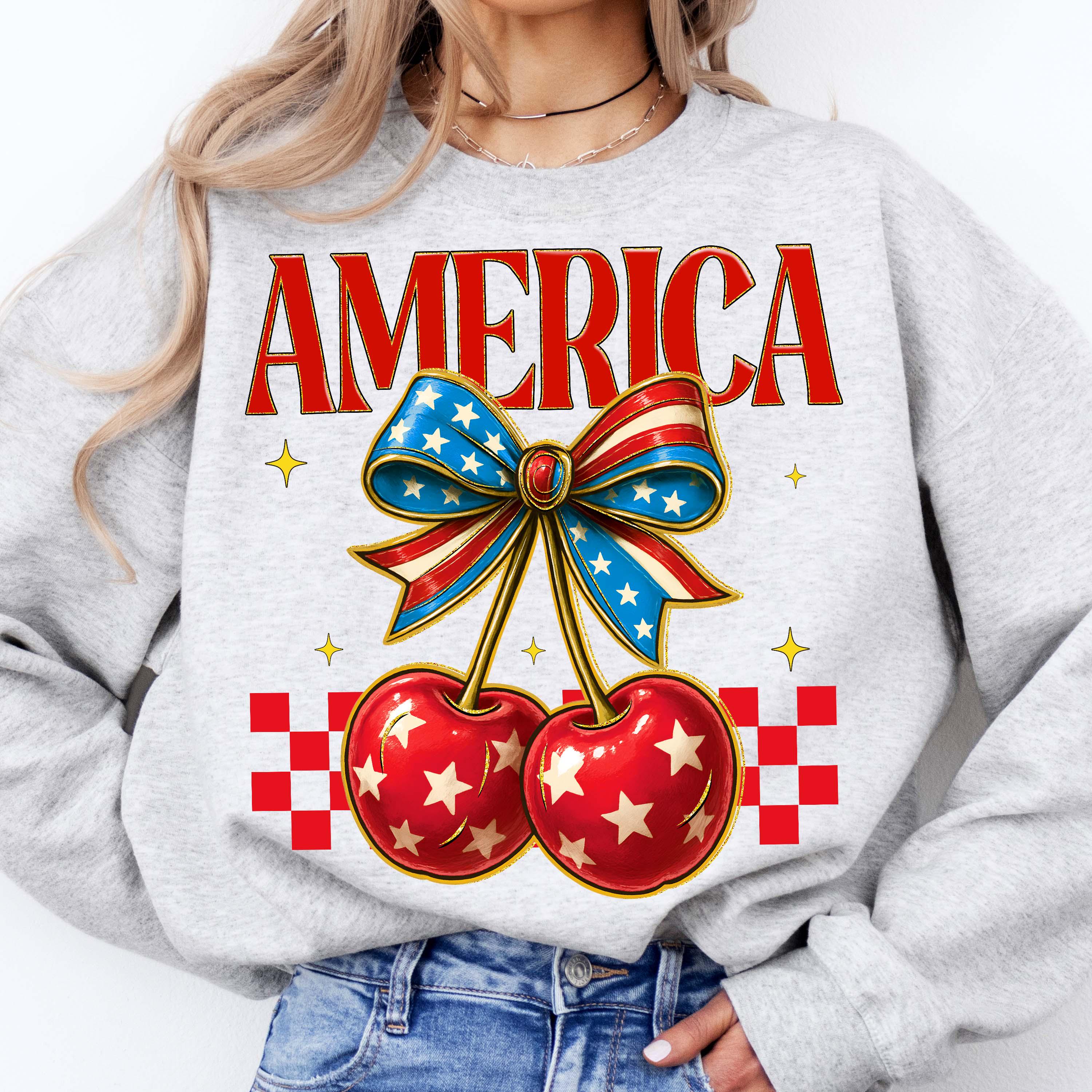 Retro Cherry America Coquette PNG, 4th of July Png, America Checkered ...