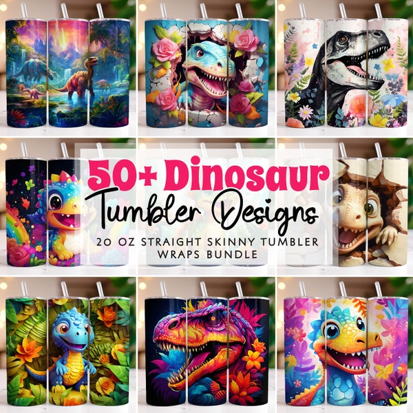 Dinosaur Tumbler Wrap Bundle Skinny 20 oz Tumbler Sublimation Designs PNG Watercolor & 3D Dinosaur Roar Tumbler Wrap, Digital Download
