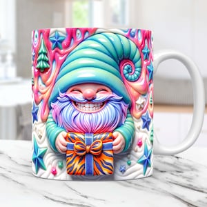 3D Christmas Gnome Mug Wrap Puffy Gnome Mug Wrap Sublimation Design 3D Inflated Gnome Mug PNG Press Design 11oz and 15oz Coffee Cup Template