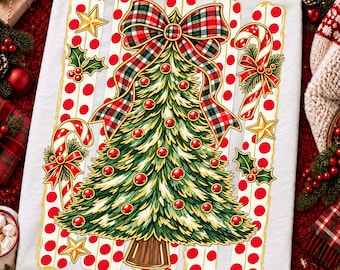 Stripes Christmas Tree PNG, Coquette Christmas Png, Vintage Christmas png, Girly Christmas Ornaments png, Xmas Shirt Design, Holiday Png