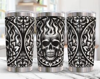 Schädel Tumbler Wrap Laser-Datei-Svg 20 Unzen Floral gravierte Tumbler Laser-Datei- Schädel-Blume 20 oz Tumbler WrapmpSv Design Laser-Gravur-Svg