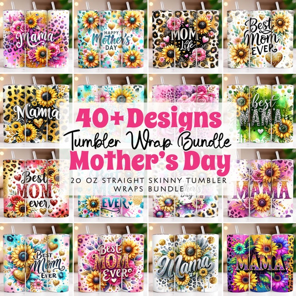 Mothers Day Tumbler Wrap Bundle 20 oz Skinny Tumbler Sublimation Designs PNG, Sunflowers Mama Tumbler Wrap, Floral Mom Tumbler PNG