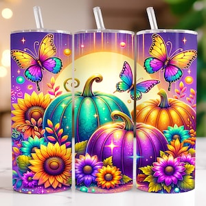 Fall Tumbler Wrap 20oz Tumbler Sublimation Design Pumpkin Tumbler Wrap Floral Fall Tumbler PNG 20 oz Skinny Tumbler Design, Digital Download