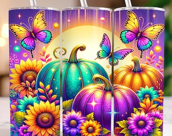 Fall Tumbler Wrap 20oz Tumbler Sublimation Design Pumpkin Tumbler Wrap Floral Fall Tumbler PNG 20 oz Skinny Tumbler Design, Digital Download