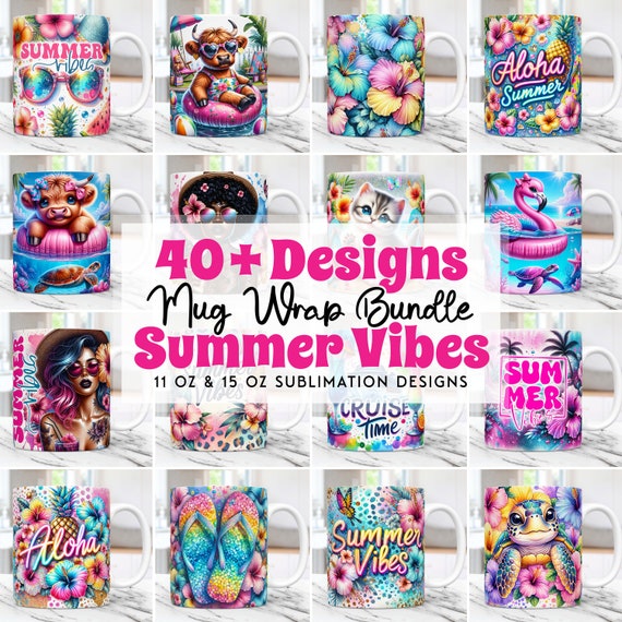 Summer Mug Wrap Bundle, Summer Vibes 11oz & 15oz Mug Template, Mug Sublimation Design, Beach Mug Wrap Template, Digital Download