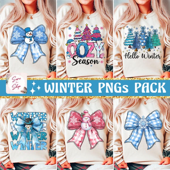 Winter PNG Bundle Coquette Bow Snowman Girly Winter Cozy Season Hot Cocoa Hello Winter png Merry Christmas Xmas Tree Sublimation Designs