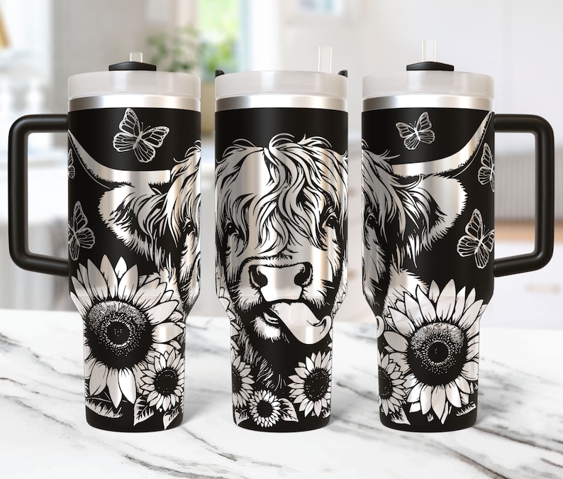 Envoltura para vaso Highland Cow con láser Svg, envoltura para vaso de 40 oz grabada con láser, Svg con grabado láser, diseño de archivo Svg para vaso Highland Cow de 40 oz imagen 1