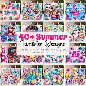 Könnte beinhalten: Eine Sammlung von über 40 sommerlichen Tumbler-Designs mit bunten tropischen Blumen, Ananas, Flamingos und anderen sommerlichen Elementen. Die Designs sind perfekt, um individuelle Tumbler für den persönlichen Gebrauch oder zum Verkauf zu erstellen.